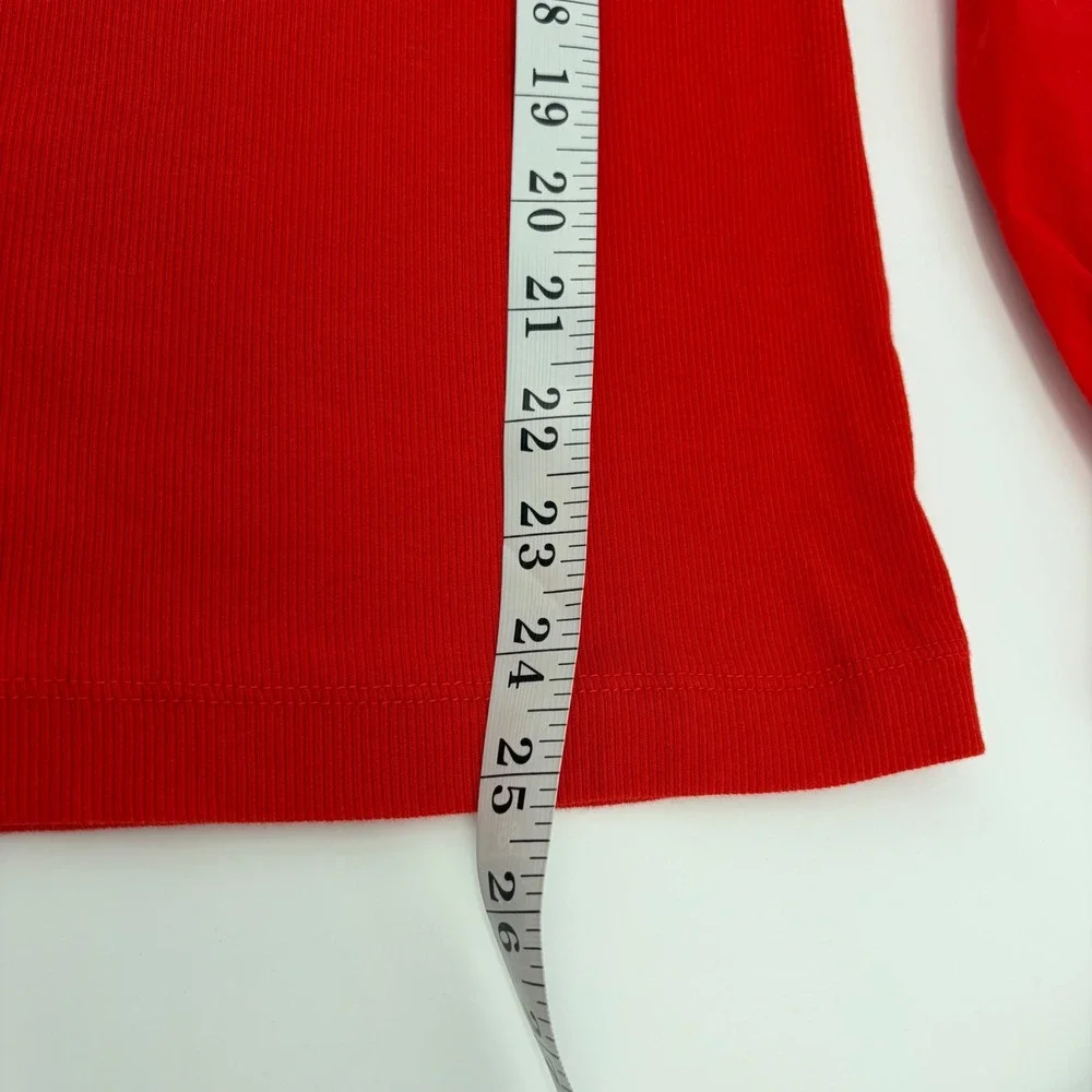 LOFT Womens Small Red Top Long Puff Sleeve Ribbed Mixed Media Smocked Cuff